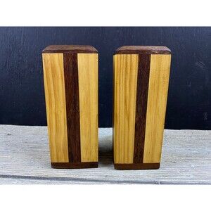 Vintage Wooden Salt and Pepper Shakers Multiple Woods Striped MCM Mid Century